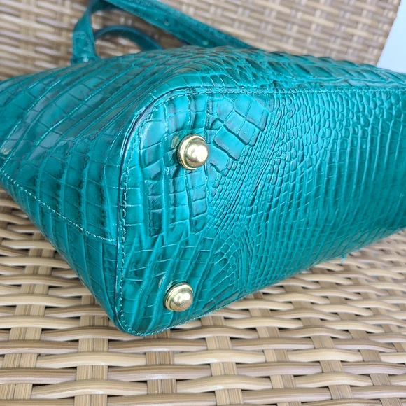 Brahmin Teal Blue Crocodile Embossed Leather Bag Tassel Charm - Picture 9 of 16